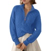 Dokotoo Women’s Sweaters 2026 Fall Winter Quarter Zip Ribbed Cable Knit(Blue)