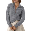 Dokotoo Women’s Sweaters 2026 Fall Winter Quarter Zip Ribbed Cable Knit(Medium Grey)