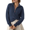 Dokotoo Women’s Sweaters 2026 Fall Winter Quarter Zip Ribbed Cable Knit(Navy Blue)