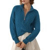 Dokotoo Women’s Sweaters 2026 Fall Winter Quarter Zip Ribbed Cable Knit(Peacock Blue)