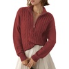 Dokotoo Women’s Sweaters 2026 Fall Winter Quarter Zip Ribbed Cable Knit(Red Dahlia)