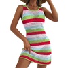 Dokotoo Women’s Swimsuit Cover up Crochet Beach Floral Hollow Slit Dresses(Green Stripe)
