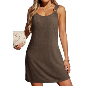 Dokotoo Swimsuit Coverup for Women Sheer Beach Cover Up Dress(Coffee Brown)