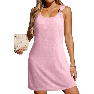 Dokotoo Swimsuit Coverup for Women Sheer Beach Cover Up Dress(Pink)