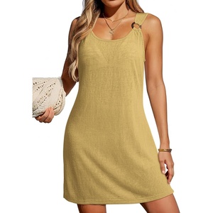 Dokotoo Swimsuit Coverup for Women Sheer Beach Cover Up Dress(Yellow)