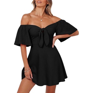 Dokotoo Womens Dresses 2026 Deep V Neck Elegant Bow tie Mini Dress S-XL(A Black)