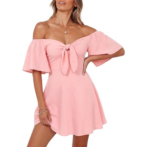 Dokotoo Womens Dresses 2026 Deep V Neck Elegant Bow tie Mini Dress S-XL(A Pink)