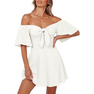 Dokotoo Womens Dresses 2026 Deep V Neck Elegant Bow tie Mini Dress S-XL(A White)