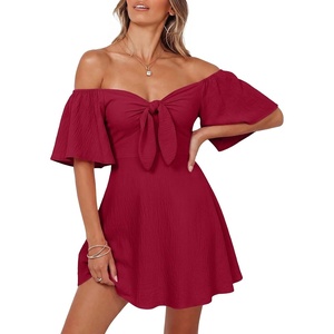 Dokotoo Womens Dresses 2026 Deep V Neck Elegant Bow tie Mini Dress S-XL(Burgundy)