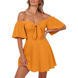 Dokotoo Womens Dresses 2026 Deep V Neck Elegant Bow tie Mini Dress S-XL(Citrus)