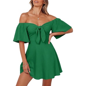 Dokotoo Womens Dresses 2026 Deep V Neck Elegant Bow tie Mini Dress S-XL(Dark Green)