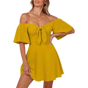 Dokotoo Womens Dresses 2026 Deep V Neck Elegant Bow tie Mini Dress S-XL(Ginger)