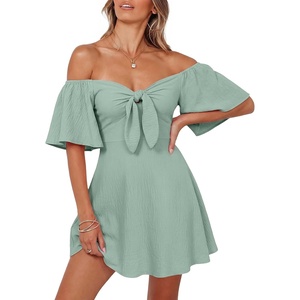 Dokotoo Womens Dresses 2026 Deep V Neck Elegant Bow tie Mini Dress S-XL(Green B)