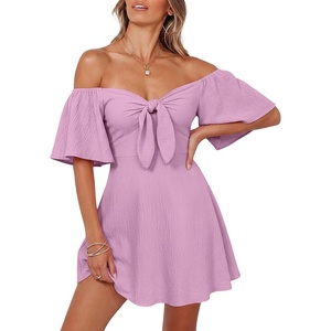 Dokotoo Womens Dresses 2026 Deep V Neck Elegant Bow tie Mini Dress S-XL(Light Pink)