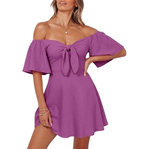Dokotoo Womens Dresses 2026 Deep V Neck Elegant Bow tie Mini Dress S-XL(Meadow Mauve)
