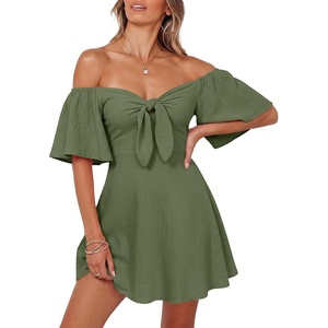Dokotoo Womens Dresses 2026 Deep V Neck Elegant Bow tie Mini Dress S-XL(Moss)