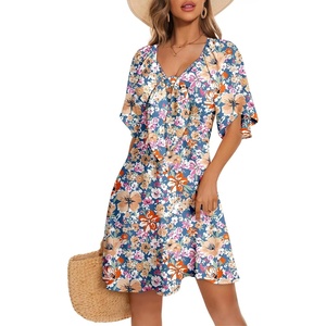 Dokotoo Womens Dresses 2026 Deep V Neck Elegant Bow tie Mini Dress S-XL(Multicoloured E)