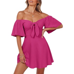 Dokotoo Womens Dresses 2026 Deep V Neck Elegant Bow tie Mini Dress S-XL(Rose Red)