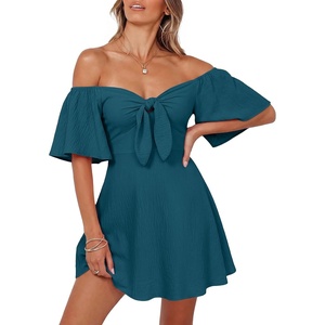 Dokotoo Womens Dresses 2026 Deep V Neck Elegant Bow tie Mini Dress S-XL(Sea Green)