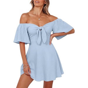 Dokotoo Womens Dresses 2026 Deep V Neck Elegant Bow tie Mini Dress S-XL(Sky Blue)