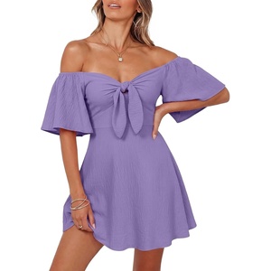 Dokotoo Womens Dresses 2026 Deep V Neck Elegant Bow tie Mini Dress S-XL(Wisteria)