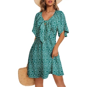 Dokotoo Womens Dresses 2026 Deep V Neck Elegant Bow tie Mini Dress S-XL(Z Green)