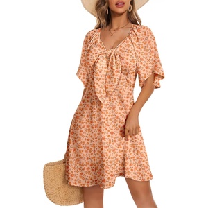 Dokotoo Womens Dresses 2026 Deep V Neck Elegant Bow tie Mini Dress S-XL(Z Orange B)