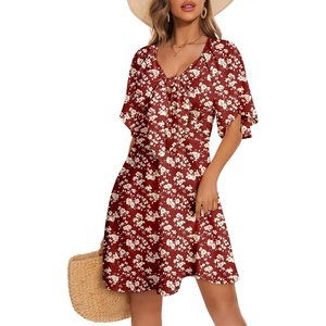 Dokotoo Womens Dresses 2026 Deep V Neck Elegant Bow tie Mini Dress S-XL(Z Red)