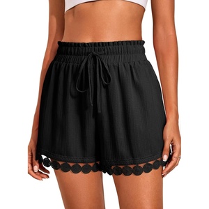 Dokotoo Womens Shorts Summer Elastic Waist Wide Leg Lace Beach Cover Ups(Black)