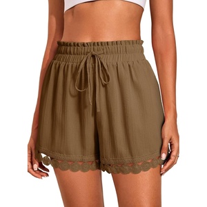 Dokotoo Womens Shorts Summer Elastic Waist Wide Leg Lace Beach Cover Ups(Brown)