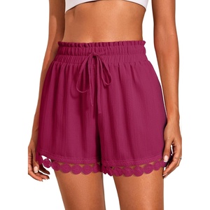 Dokotoo Womens Shorts Summer Elastic Waist Wide Leg Lace Beach Cover Ups(Dark Purple)