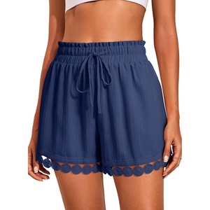 Dokotoo Womens Shorts Summer Elastic Waist Wide Leg Lace Beach Cover Ups(Navy Blue)