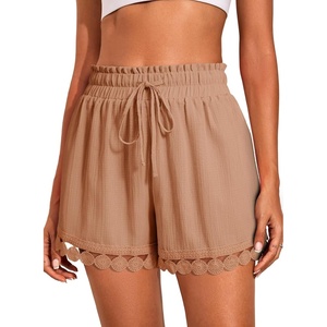 Dokotoo Womens Shorts Summer Elastic Waist Wide Leg Lace Beach Cover Ups(Orange)