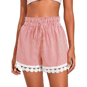Dokotoo Womens Shorts Summer Elastic Waist Wide Leg Lace Beach Cover Ups(Red Plaid)