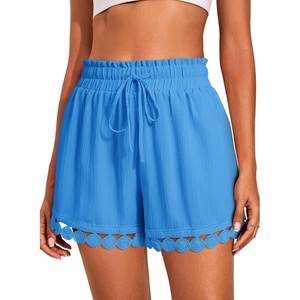 Dokotoo Womens Shorts Summer Elastic Waist Wide Leg Lace Beach Cover Ups(Sky Blue)