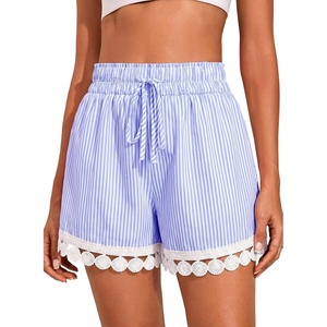 Dokotoo Womens Shorts Summer Elastic Waist Wide Leg Lace Beach Cover Ups(Sky Blue Stripe)