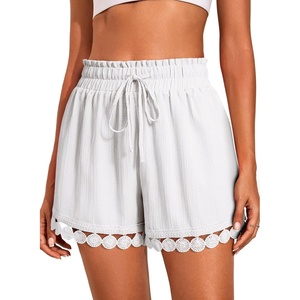Dokotoo Womens Shorts Summer Elastic Waist Wide Leg Lace Beach Cover Ups(White)
