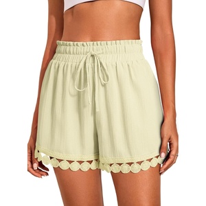 Dokotoo Womens Shorts Summer Elastic Waist Wide Leg Lace Beach Cover Ups(Yellow)