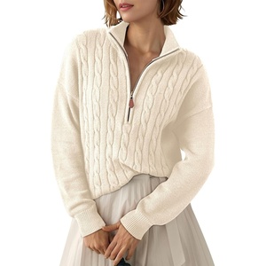 Dokotoo Women’s Sweaters 2026 Fall Winter Quarter Zip Ribbed Cable Knit(Beige)
