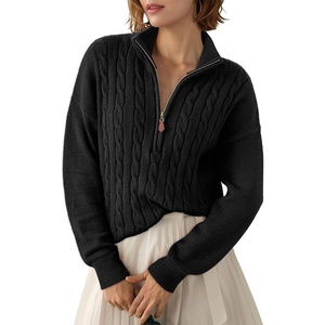 Dokotoo Women’s Sweaters 2026 Fall Winter Quarter Zip Ribbed Cable Knit(Black)