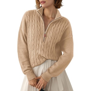 Dokotoo Women’s Sweaters 2026 Fall Winter Quarter Zip Ribbed Cable Knit(Parchment)