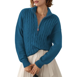 Dokotoo Women’s Sweaters 2026 Fall Winter Quarter Zip Ribbed Cable Knit(Peacock Blue)