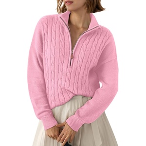 Dokotoo Women’s Sweaters 2026 Fall Winter Quarter Zip Ribbed Cable Knit(Pink)